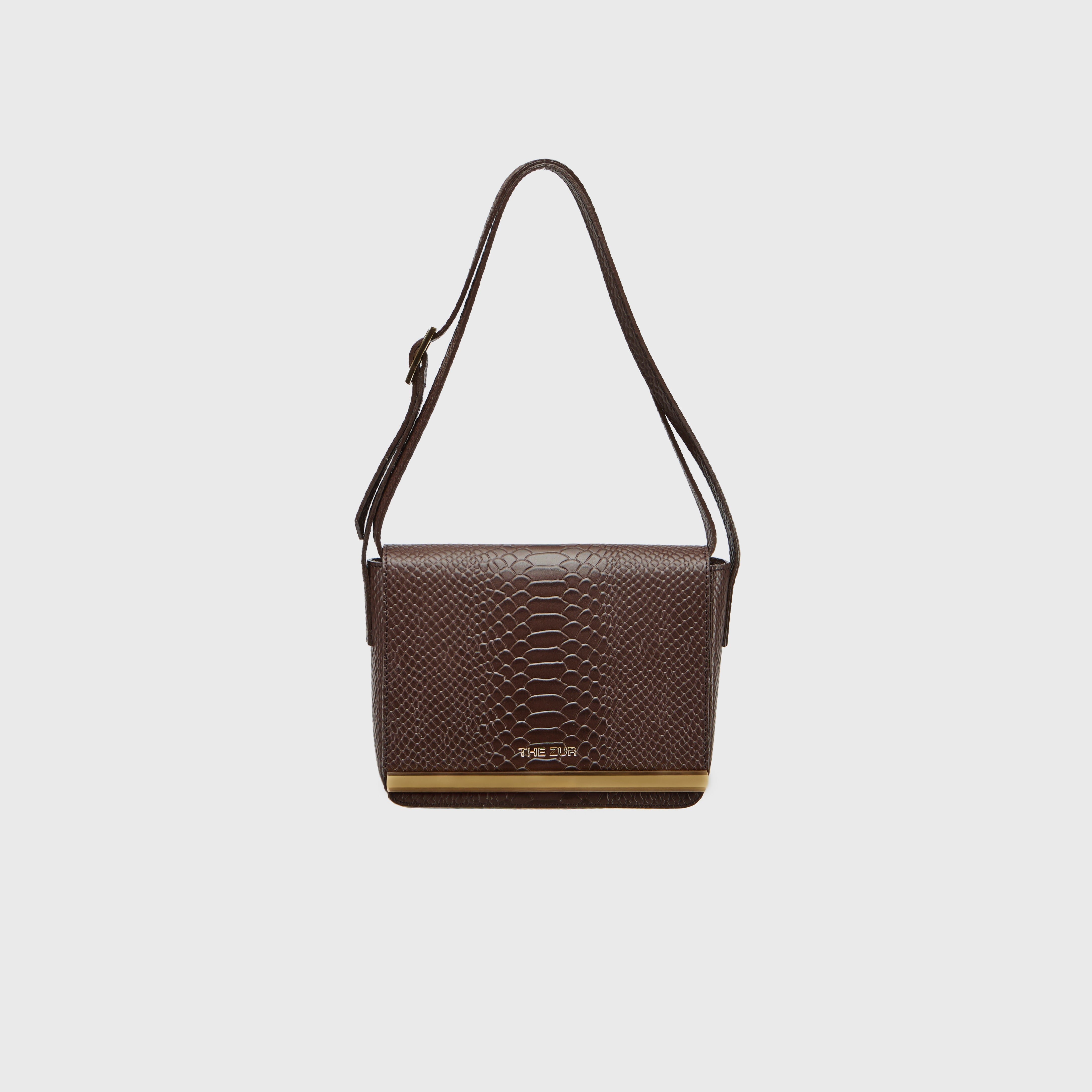 Square Dark Brown Python-Effect Bag | THE ZUR