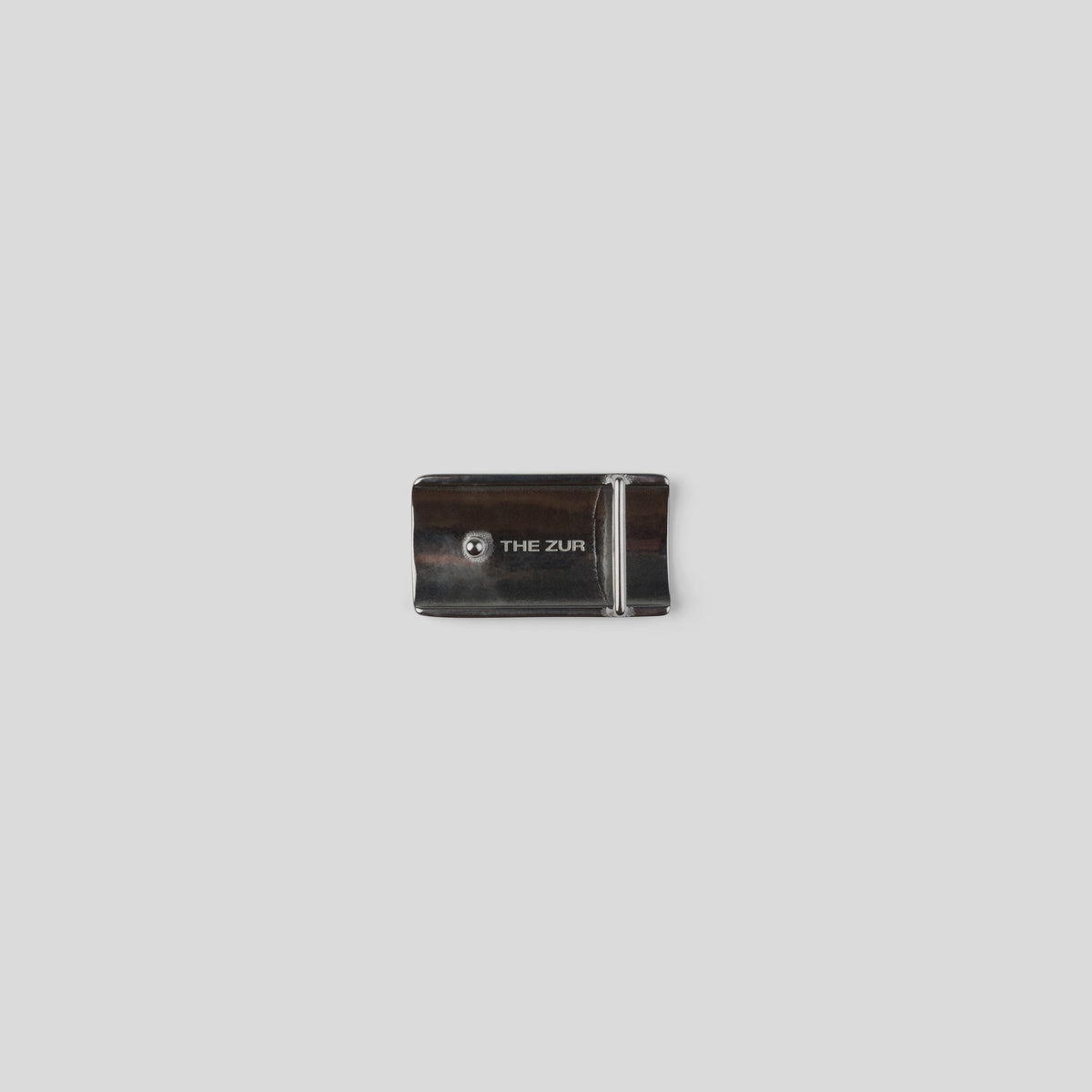 THE ZUR brown belt with rectangular silver-tone buckle — detail view