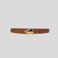 THE ZUR brown belt with sculptural gold-tone buckle — front view