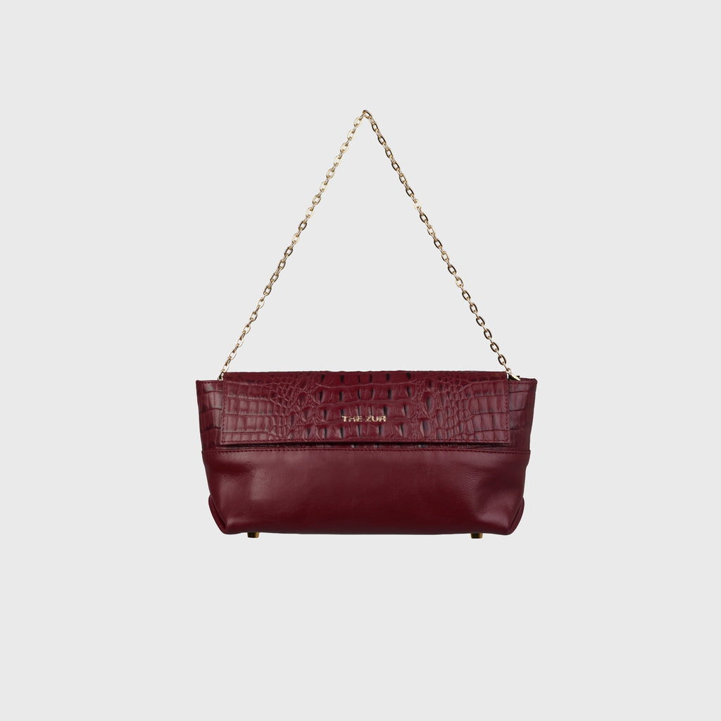 THE ZUR South burgundy bag with detachable gold-tone chain