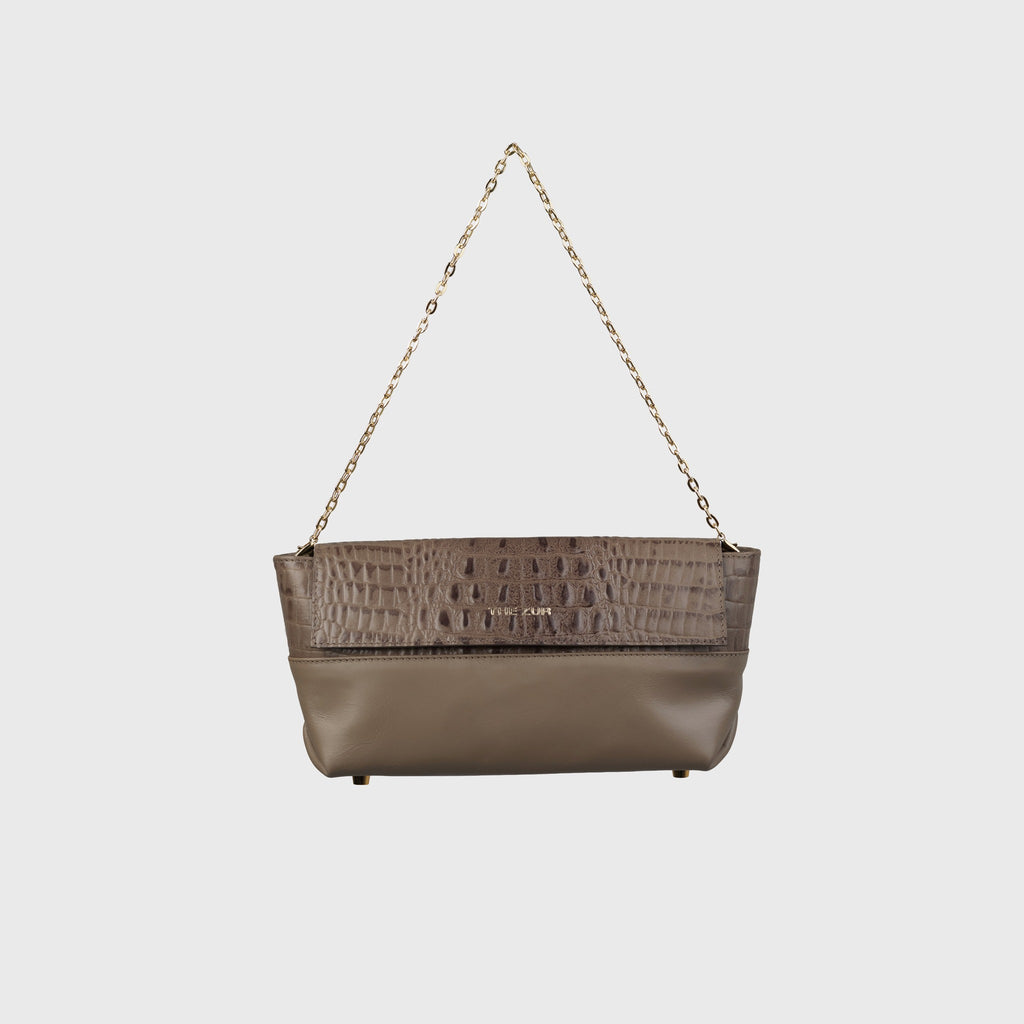 THE ZUR South taupe bag with detachable gold-tone chain